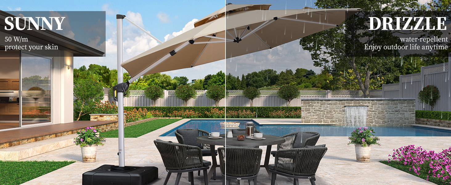 PURPLE LEAF 3.3 M Garden Cantilever Parasol, Large Round Overhanging Patio Umbrella With Crank Handle And Tilt For Balcony And Outdoor, Beige,3.3 M 19 parasol protectorate parasol pole parasol poles only parasol pushchair parasol garden parasol