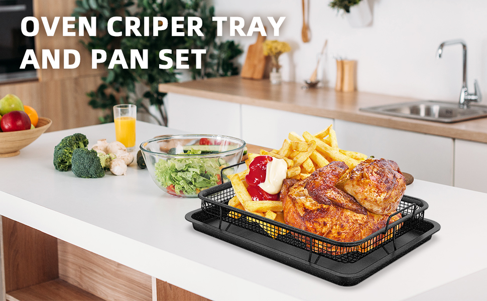 Air Fryer Basket for Oven, Stainless Steel NonStick Crisper Tray and Basket Set, Deluxe Air Fry
