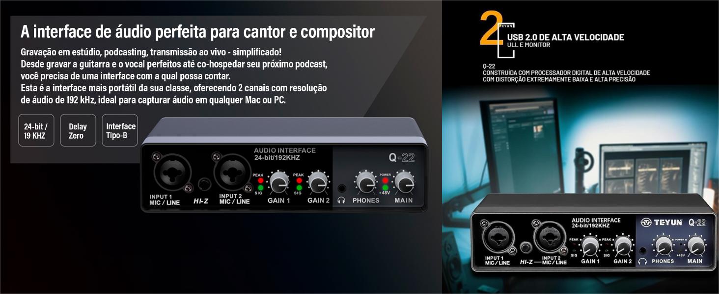 Interface de audio,placa de som profissional de canal USB 2.0 DC 5V de