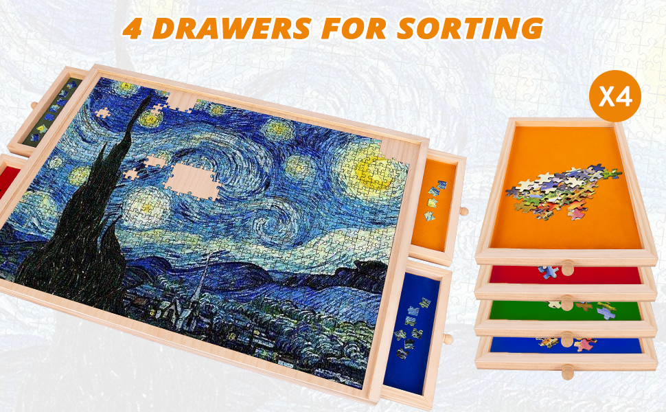 puzzle board with drawers