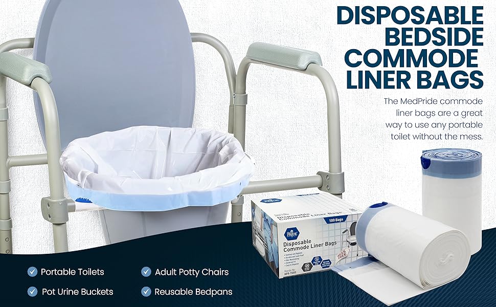 MED PRIDE Disposable Bedside Commode Liner Bags [Pack of
