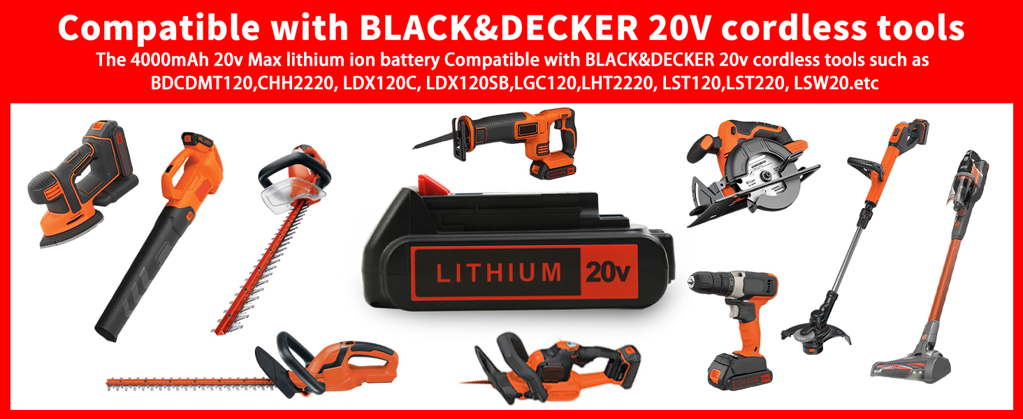 Compatible with Black+Decker 20-Volt MAX Cordless Power Tools