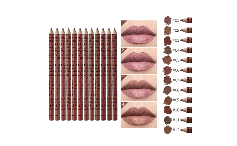 Amazon | リップライナーペンシル、12色のマットスムースリップ