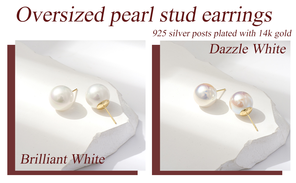 Amazon.com: pearl stud earrings for women - 14K Gold Plated