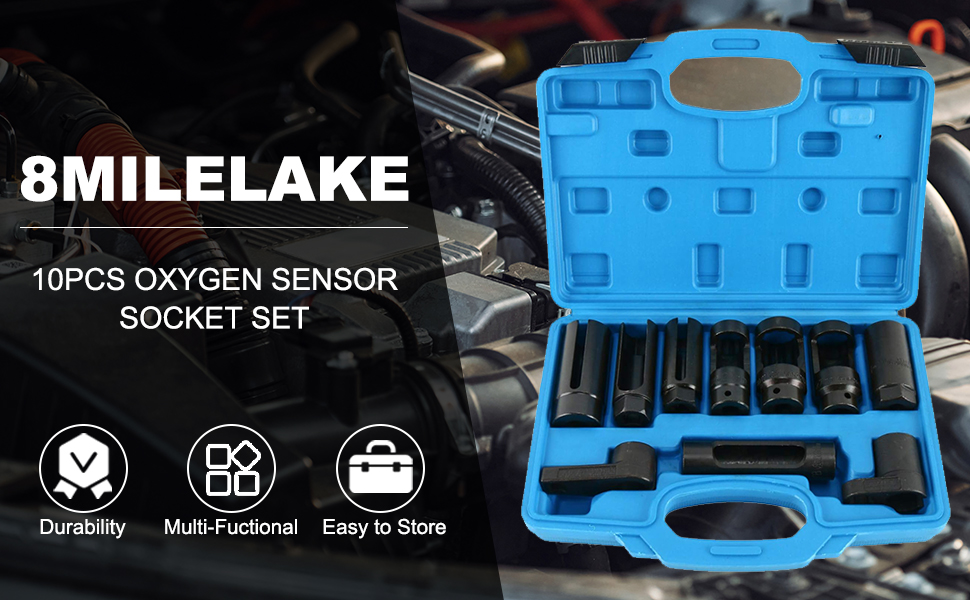 8MILELAKE 10pcs Oxygen Sensor Socket Set