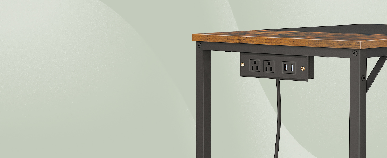 Computer Desk, Home Office Desk with Power Outlet, Modern Study Writing Desk