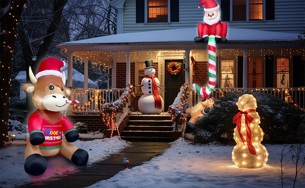 8ft Christmas Inflatables Hanging Santa with Reindeer