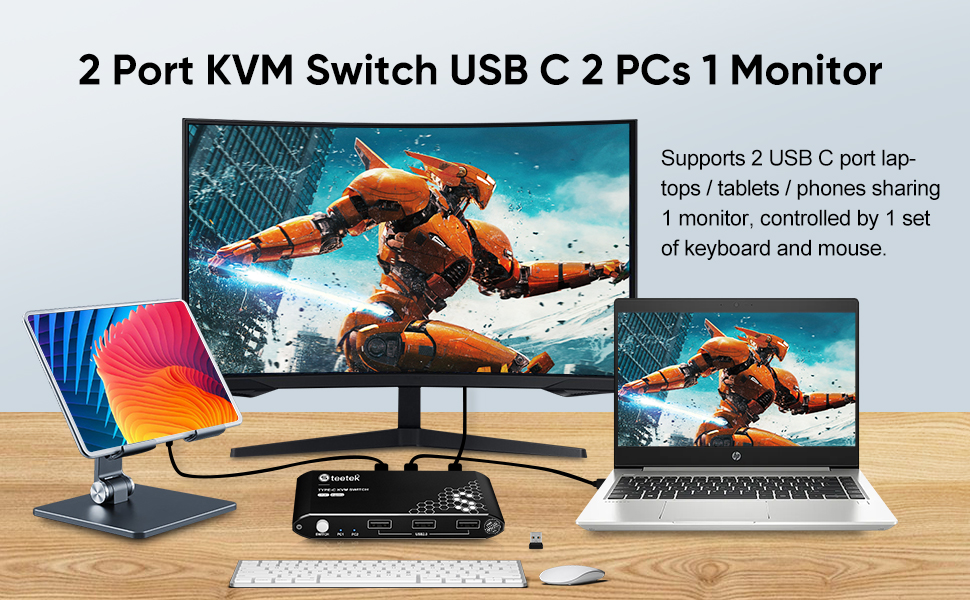 Steetek USB C HDMI KVM Switch 4K60Hz, USB C Switch for 2 Computers