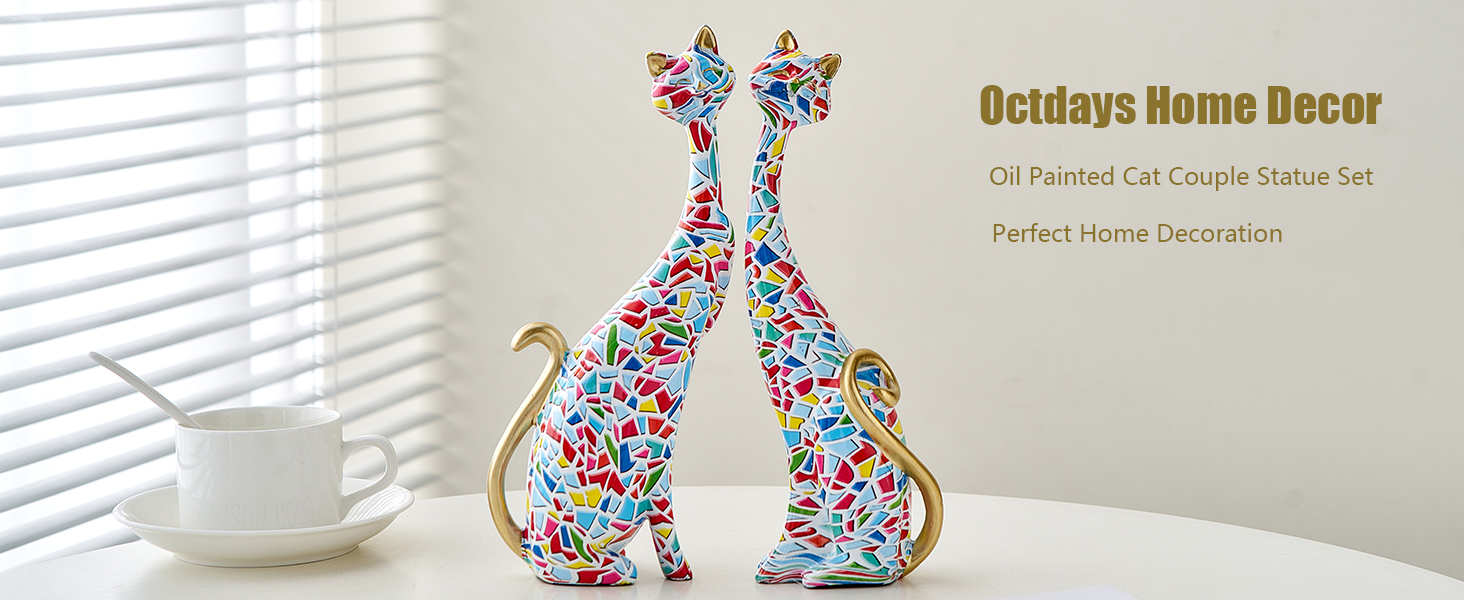 Cat Statue Oil Painting Cat Couple Sculptures