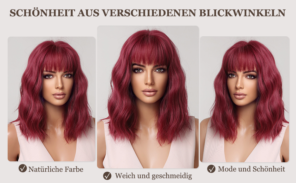 Esmee Kurze Welle Rot Bob Perücken mit Pony 