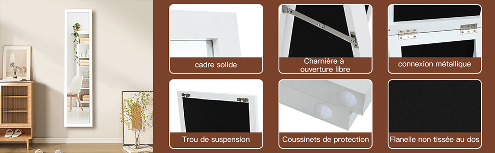 RELAX4LIFE Grand Miroir Sur Pied Chambre 147X29CM Avec Cadre En MDF Et Verre Antidéflagrant, Grand Miroir Mural Rectangulaire Pour Salon Vestiaire Couloir, Miroir Pleine Longueur(Blanc) 15 3