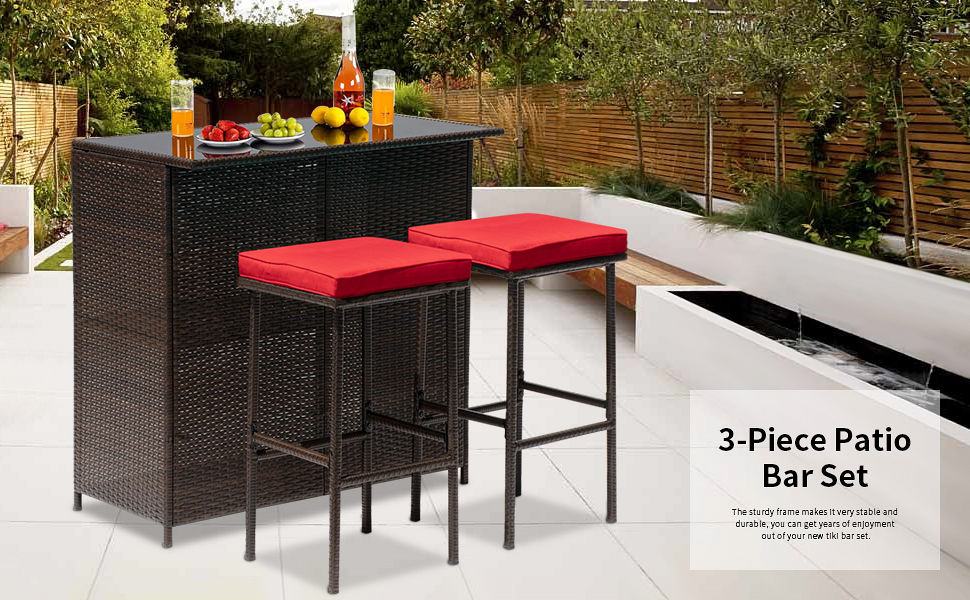 FDW Outdoor Furniture Set Wicker Bistro Set 3PCS Patio Bar