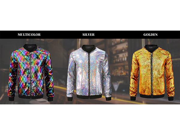 Lars Amadeus Golden Sequin Jacket for Men's Zip Up Long