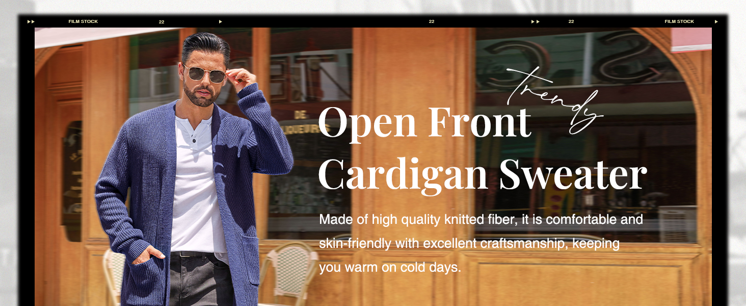 Mens Cardigan Sweater Casual V Neck Open Front Ribbed Long Winter Sweaters