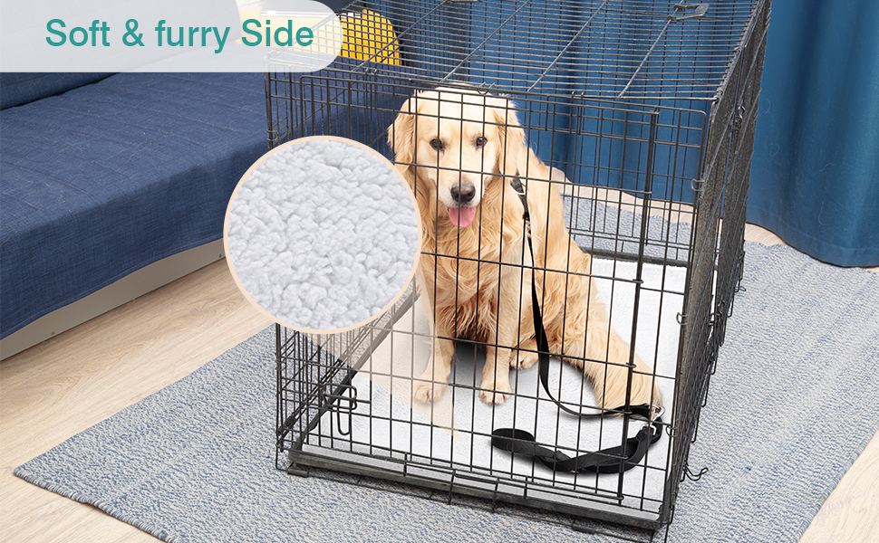 HOMBYS Furry Dog Crate Liner Reversible Crate Pan Cover 42