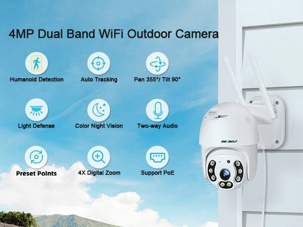 GENBOLT 防犯カメラ SMART IP PTZ CAMERA DC&POE]2.5K PTZ Security Camera Outdoor, GENBOLT Floodlight