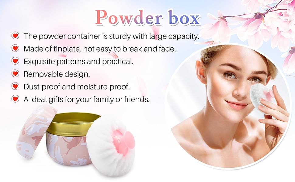 Large Powder Puff for Body Powder with Powder Container, Soft Powder