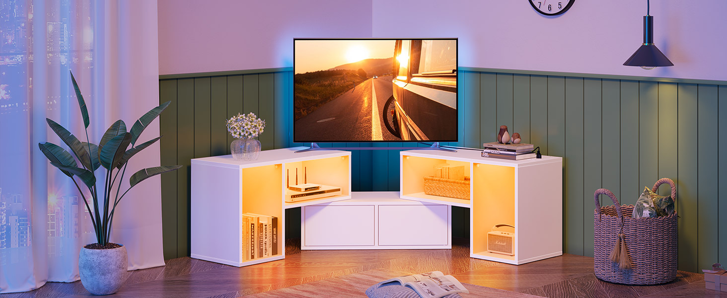 Rolanstar TV Stand, Deformable TV Stand with LED Strip & Power Outlets