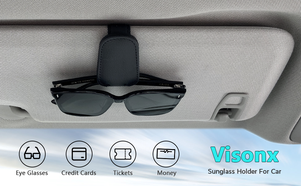Sunglass Holder for Car Visor, Leather Eyeglass