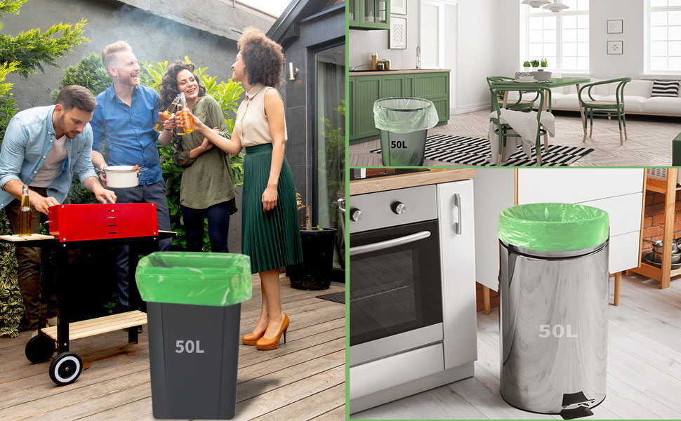60 x 50 Litre Bin Lines, 13Gallon/50L large Garbage Bags Big Food Waste Bags for Kitchen Office