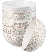 DOWAN 800ml Cereal Bowls Set of 6, Φ15.2cm Embossed Soup Bowls for Kitchen, Large Ceramic Deep Bo...