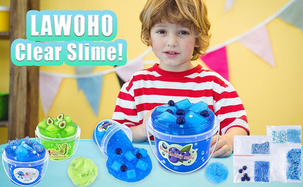 Clear Slime for Kids, Clear Jelly Cube Glimmer Crunchy Blueberry Slime