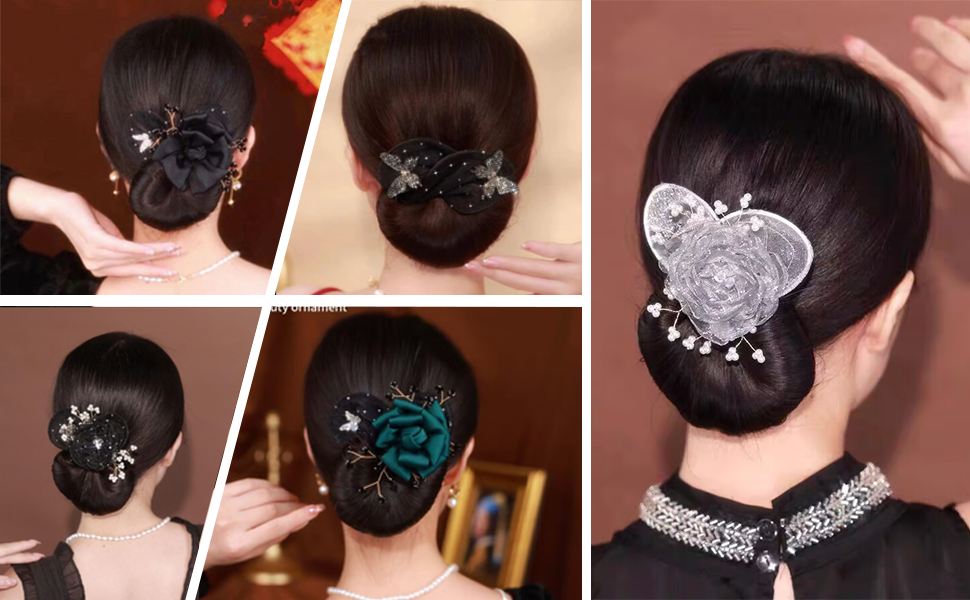 Hand Embroidered Flowers Deft Bun Maker,Hair Bun Maker for