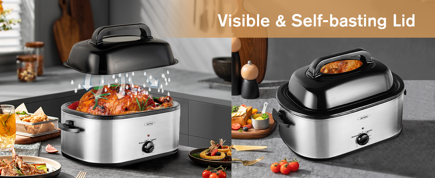 Sunvivi 24 Quart Electric Roaster Oven Turkey Roaster with