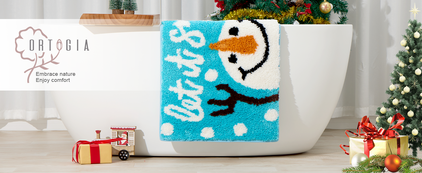 ORTIGIA Christmas Winter Bathroom Rugs Snowman Let it Snow