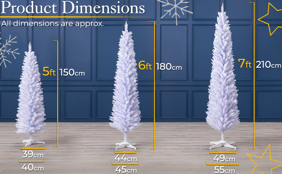Christow White Slim Christmas Tree 6ft, Artificial Pencil Tree 2022