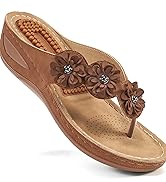 Wedge Sandals Women Flip Flops with Arch Support Massage Function Bohemia Sandals for Women Casua...