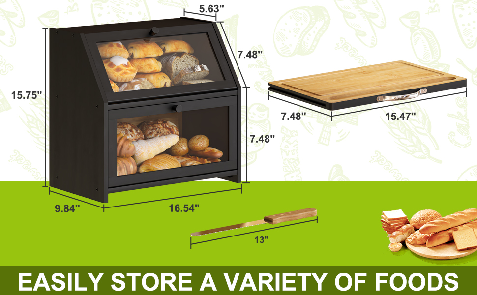 BMOSU Bread Box with Cutting Board Kitchen Bread Storage
