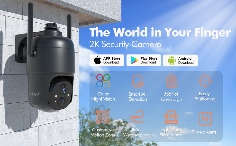 Dzees Security Cameras Wireless Outdoor, 2K Battery Powered Security