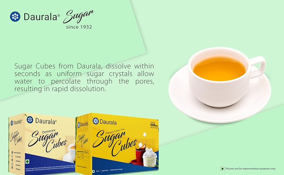 Daurala White Sugar Cubes 2 Kg (480 Cubes) Sulphur Free, Quick