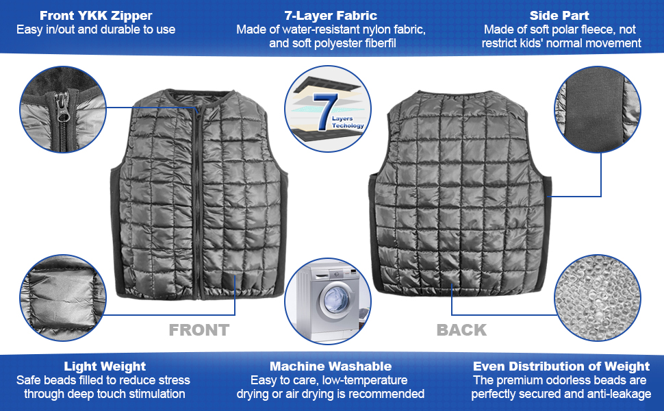 Weighted Vest for Kids, Sensory Quilted Weighted Compression Vest for
