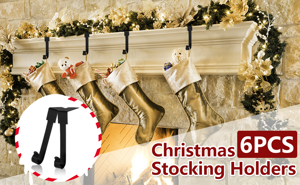 Christmas Stocking Holders for Mantle Set of 6 Black Metal