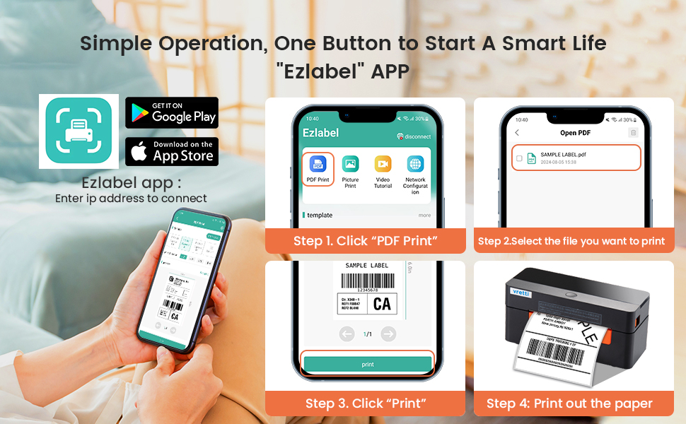 vretti WIFI Shipping Label Printer,Thermal Label Printer 4x6,Wireless