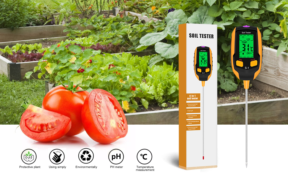 4in1 Soil pH Tester, Digital Soil Moisture Meter with Light/pH
