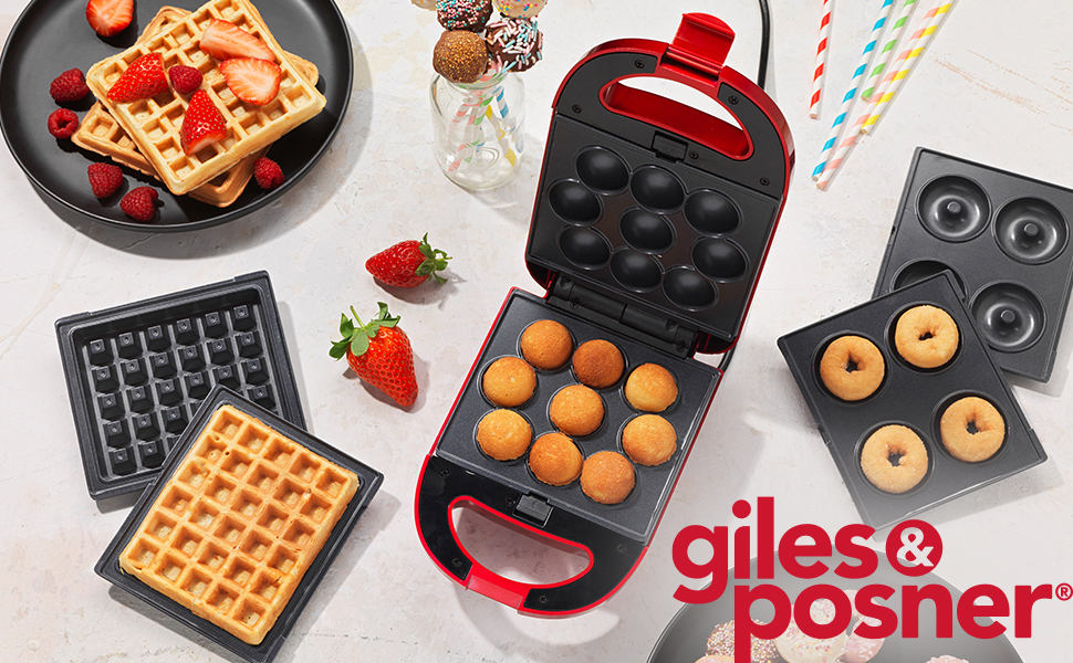Giles & Posner EK2102SG 3 in 1 Treat Maker, Create Delicious Doughnuts, Cake Pops & Waffles