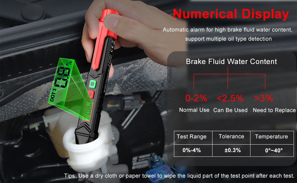 Brake Fluid Liquid Tester Pen, DOT3 DOT4 DOT5.1 Brake Fluid Moisture