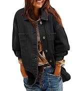 Sidefeel Women's Jean Jacket Oversized Boyfriend Button Up Long Sleeve Split Zimbaplatinum Denim ...