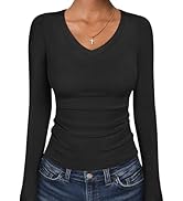 ANRABESS Long Sleeve Shirts for Women V Neck Ribbed Knit Fitted Fall Basic Tshirts Going Out Tops...