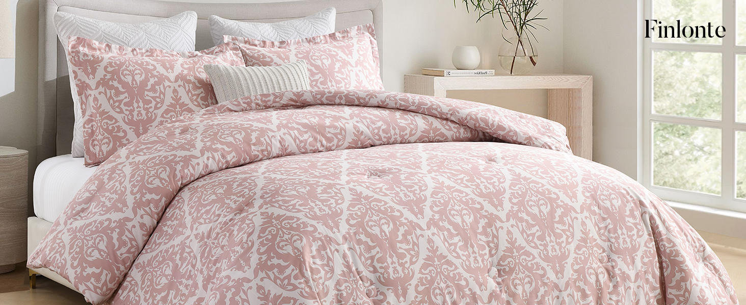 Finlonte Damask Queen Comforter Set, 100 Cotton Comforter