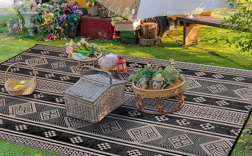 SHACOS Outdoor Rugs 120 x 180 cm Plastic Straw Rugs Garden Rug UV Resistant Waterproof Camping