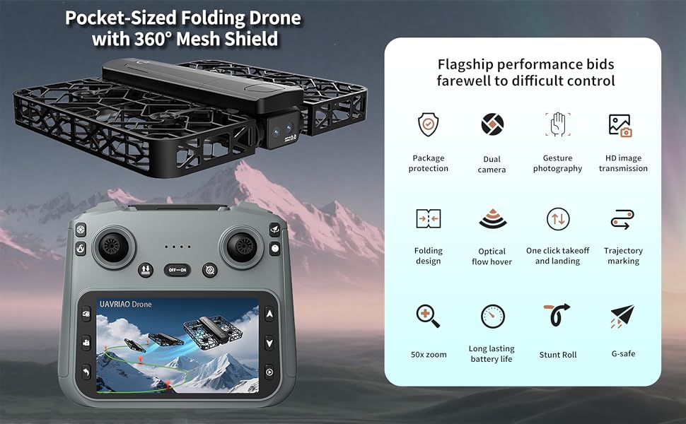 Pocket-Sized Folding Drone with 360° Mesh Shield