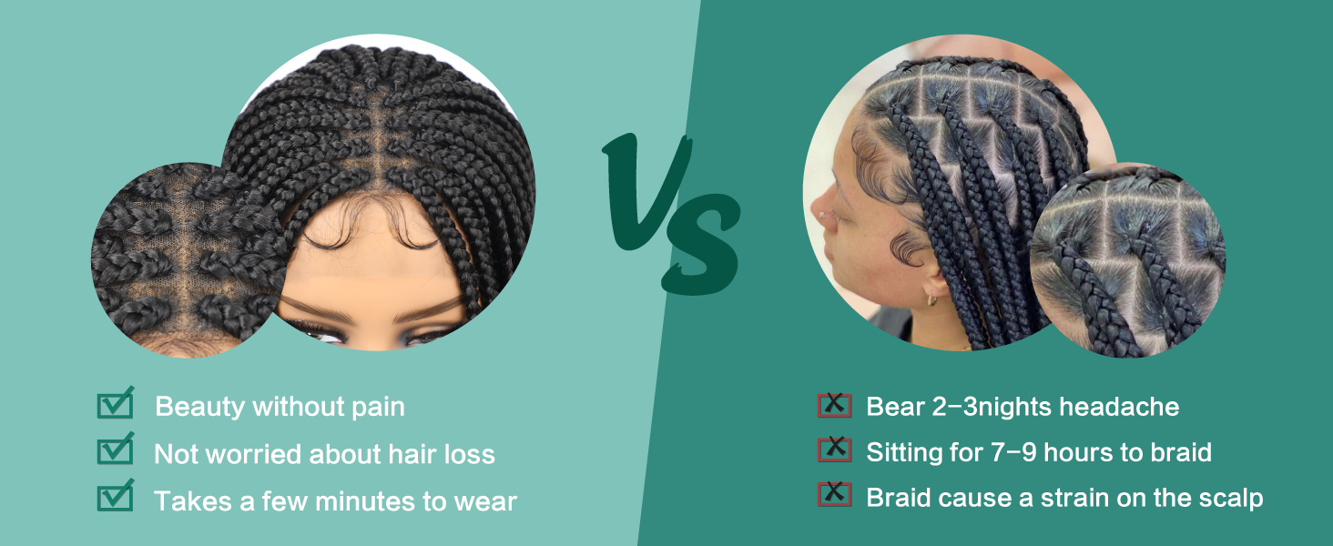 Braided Wigs Full Double Lace Front Square Knotless Box Braid Wig with