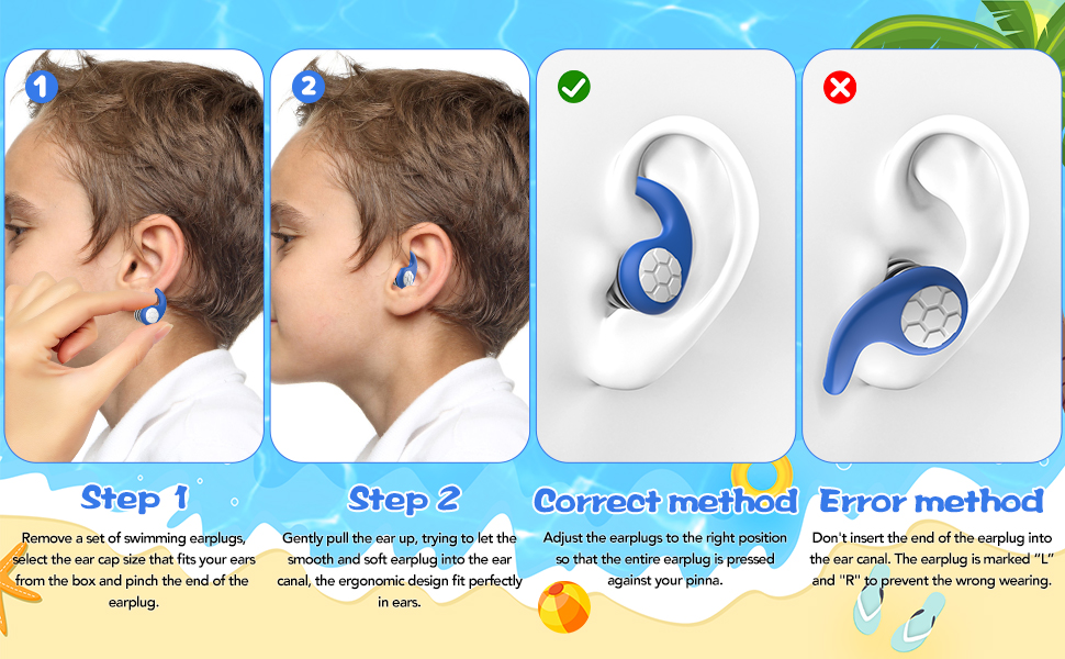 Waterproof Swimming Ear Plugs for Kids 3 Pairs of Reusable Soft Silicone Swim Earplugs,Ear