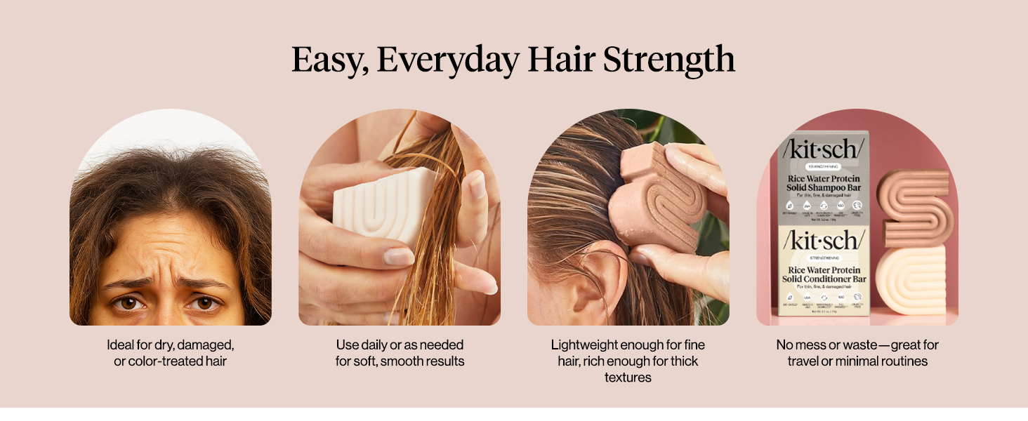 Kitsch Rice Water Protein Solid Shampoo and Conditioner Set for Hair Growth