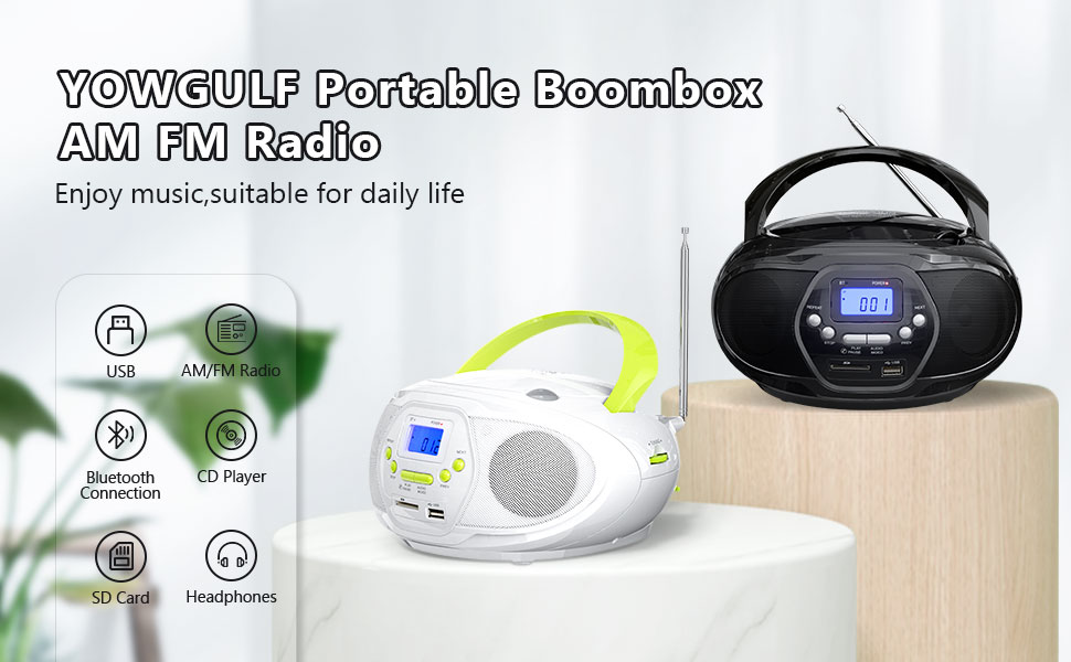Amazon.com: YOWGULF Portable CD Player Bluetooth Boombox Speaker with ...