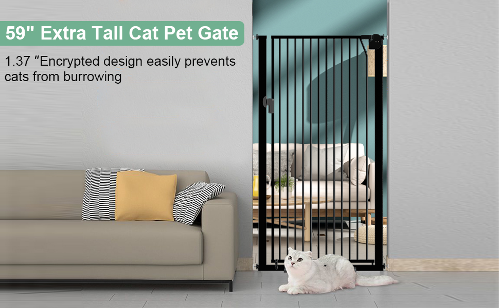59" Extra Tall Cat Pet Gate 32.636.2" Wide Pressure Mounted Tall Pet Gate Easy Walk